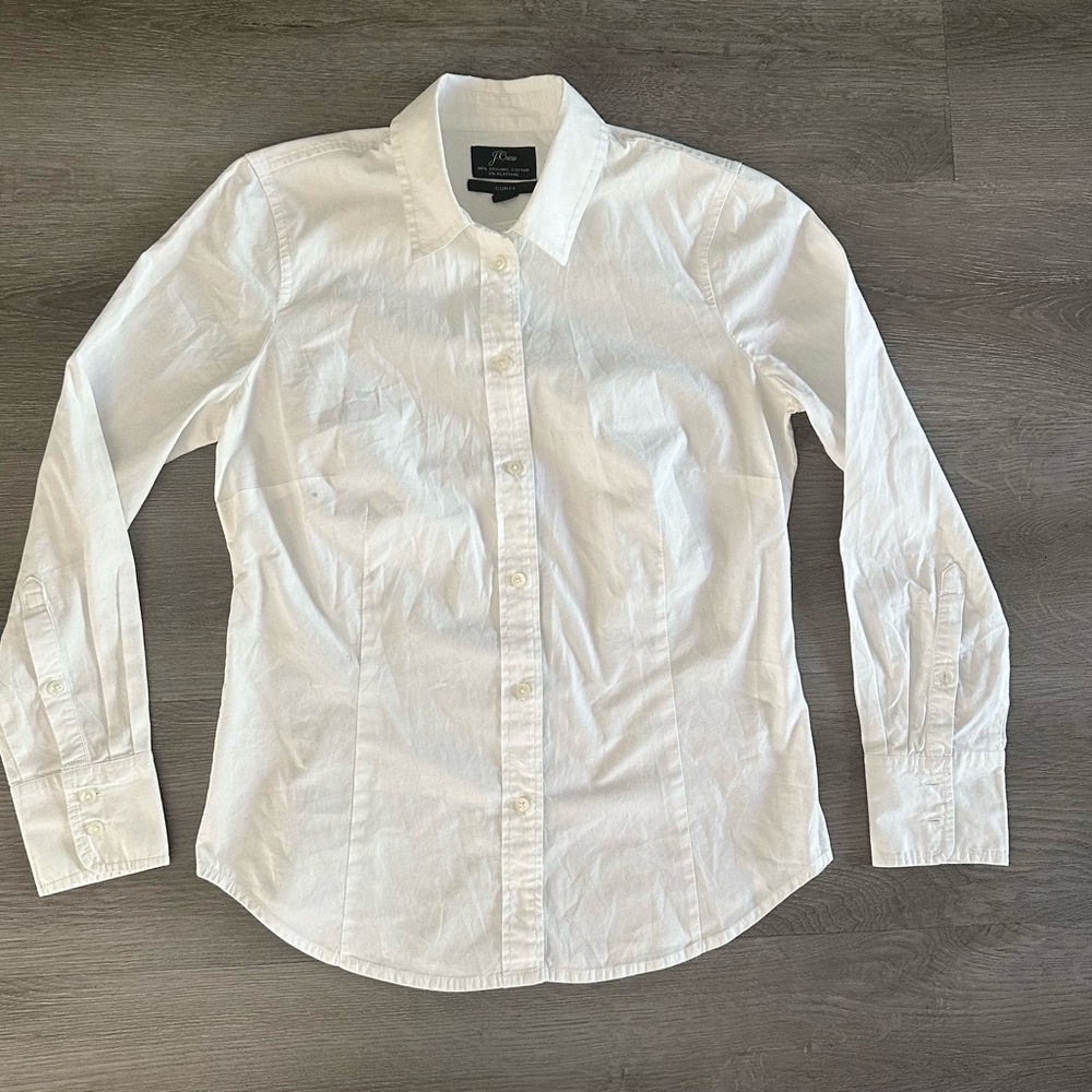 J. Crew White Women "Perfect" Long Sleeve Button Down Curvy Size 2P